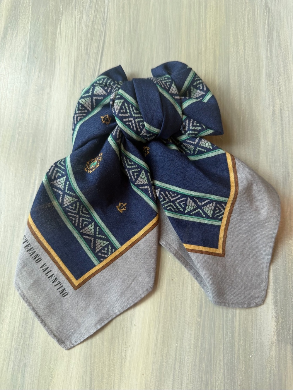 Stefano Valentino Navy & Gray Scarf Neckerchief Bandana Hair Bow Bag Accessory